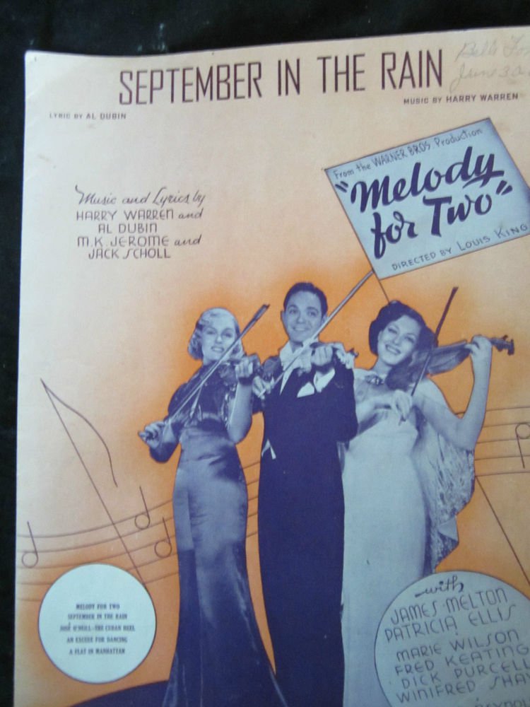 September in the Rain sheet music from movie Melody for Two~FREE US SHIPPING