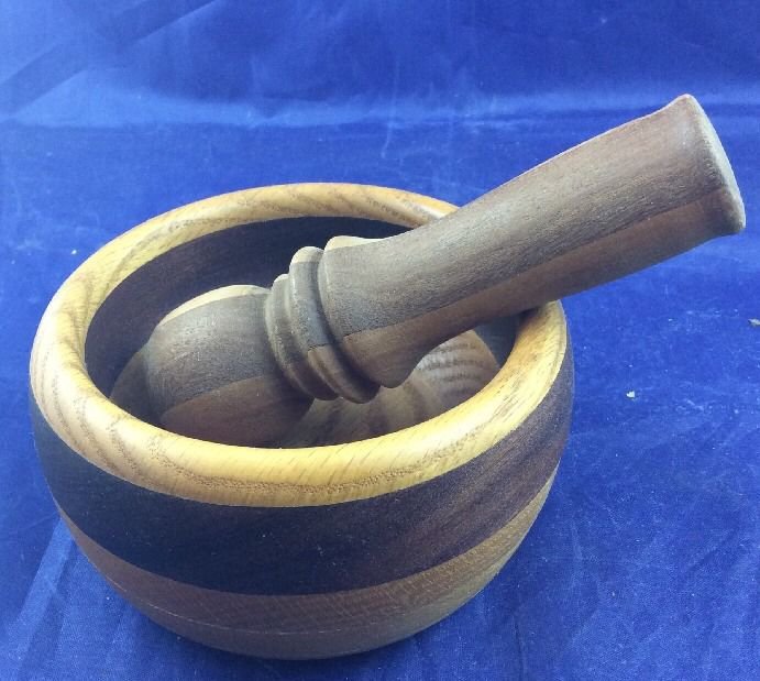 Vintage Oak and Teak Wood Mortar and Pestle TJS