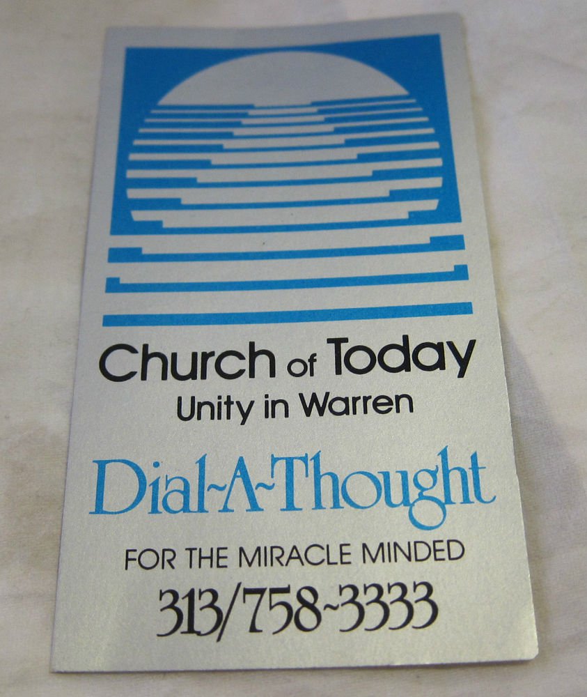 vintage business card~Church of Today Unity in Warren Michigan~Dial a Thought