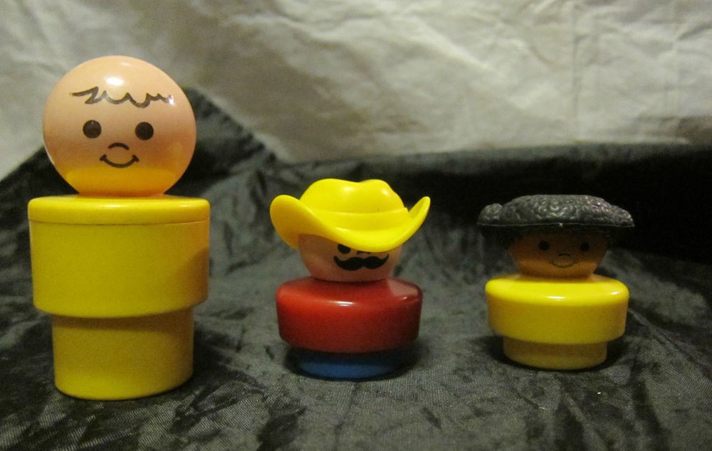 Fisher Price Little People~larger sized~1990~boy, girl & cowboy~FREE US SHIP