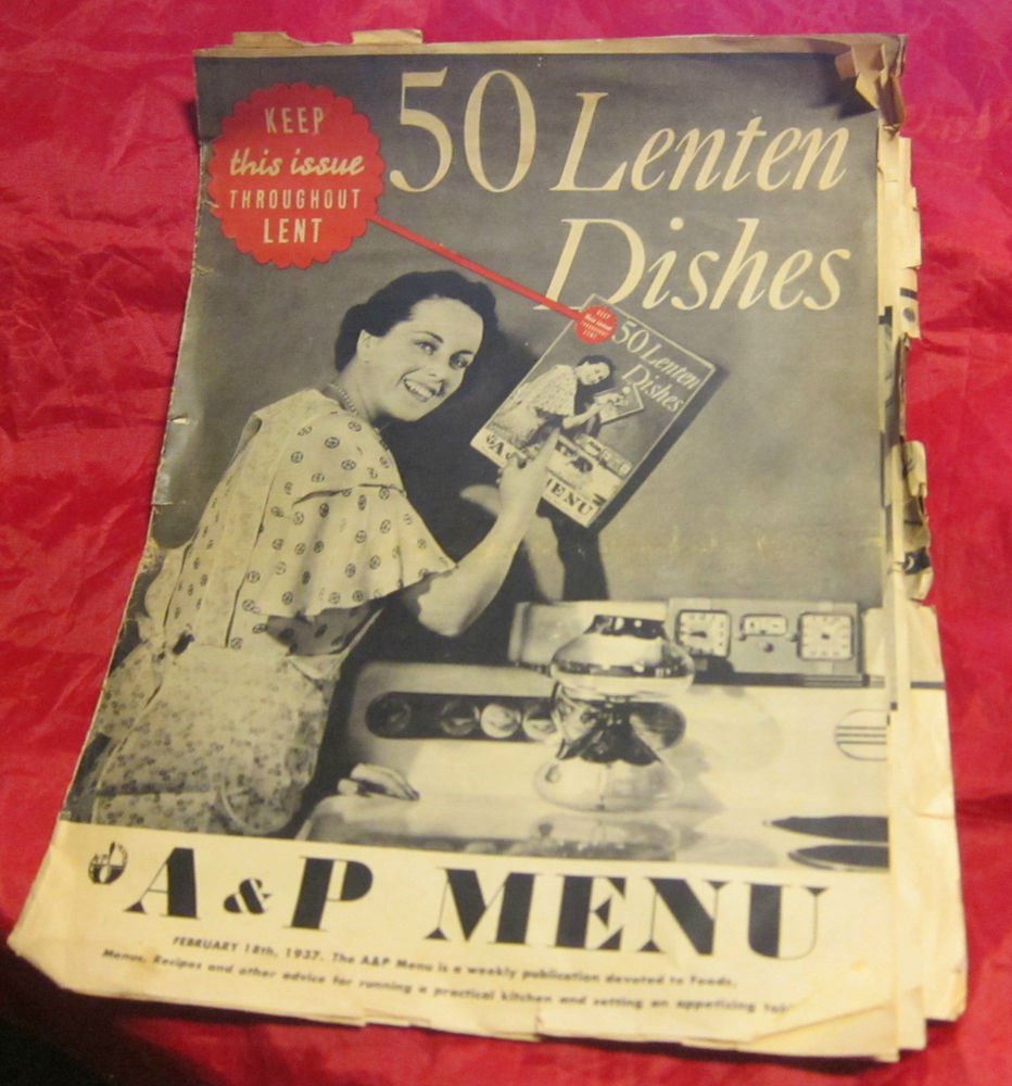 vintage February 18 1937 A&P Menu~50 Lenten Dishes~supermarket advertising promo