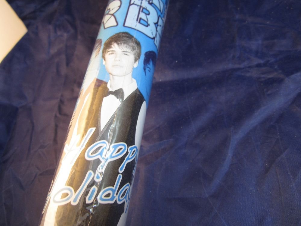 Justin Bieber Gift Wrap~70 sq ft blue Christmas/Happy Holidays wrapping paper 2