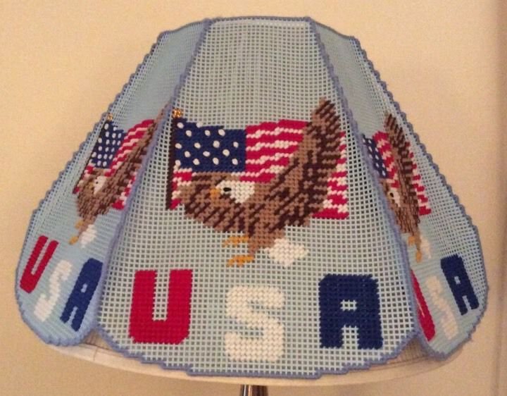 USA Lampshade Needlepoint Patriotic Americana Lamp Shade Craft Plastic Canvas