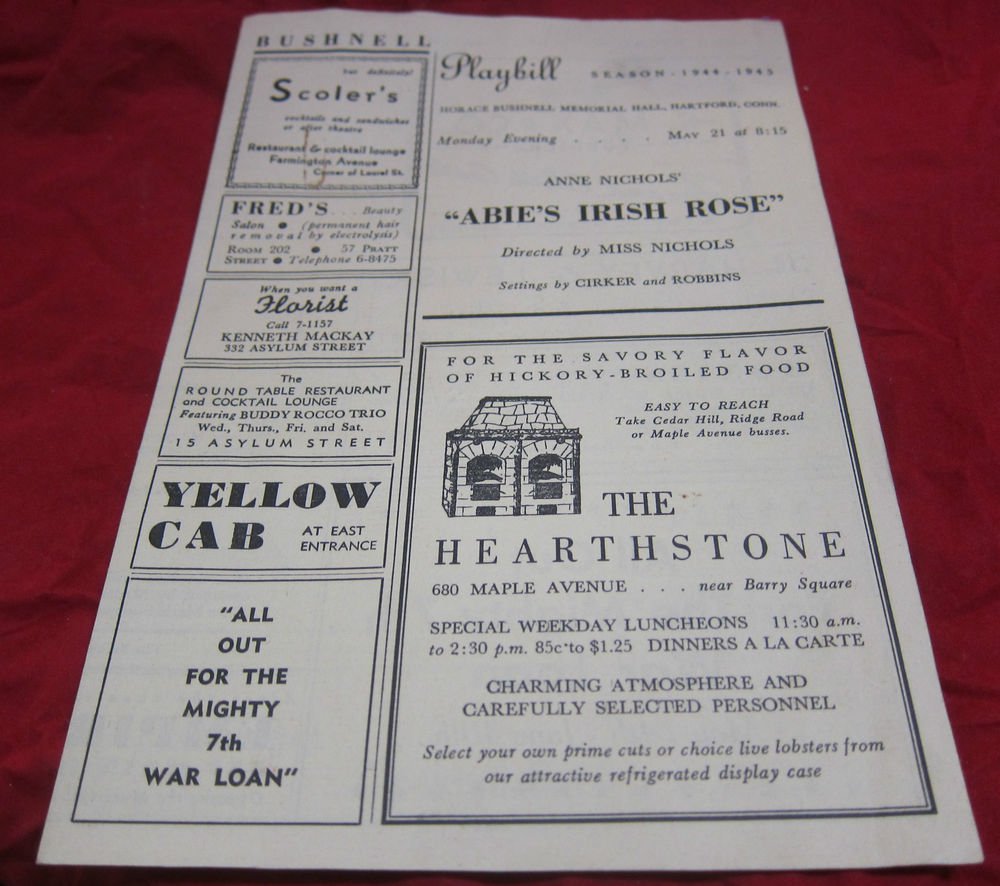 Bushnell Playbill,1944-1945 Season~Horace Bushnell Memorial Hall Hartford CT