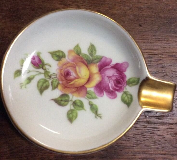 Mitterteich Bavaria Germany 62 Single Petite Ashtray Cigarette Pink Yellow Rose