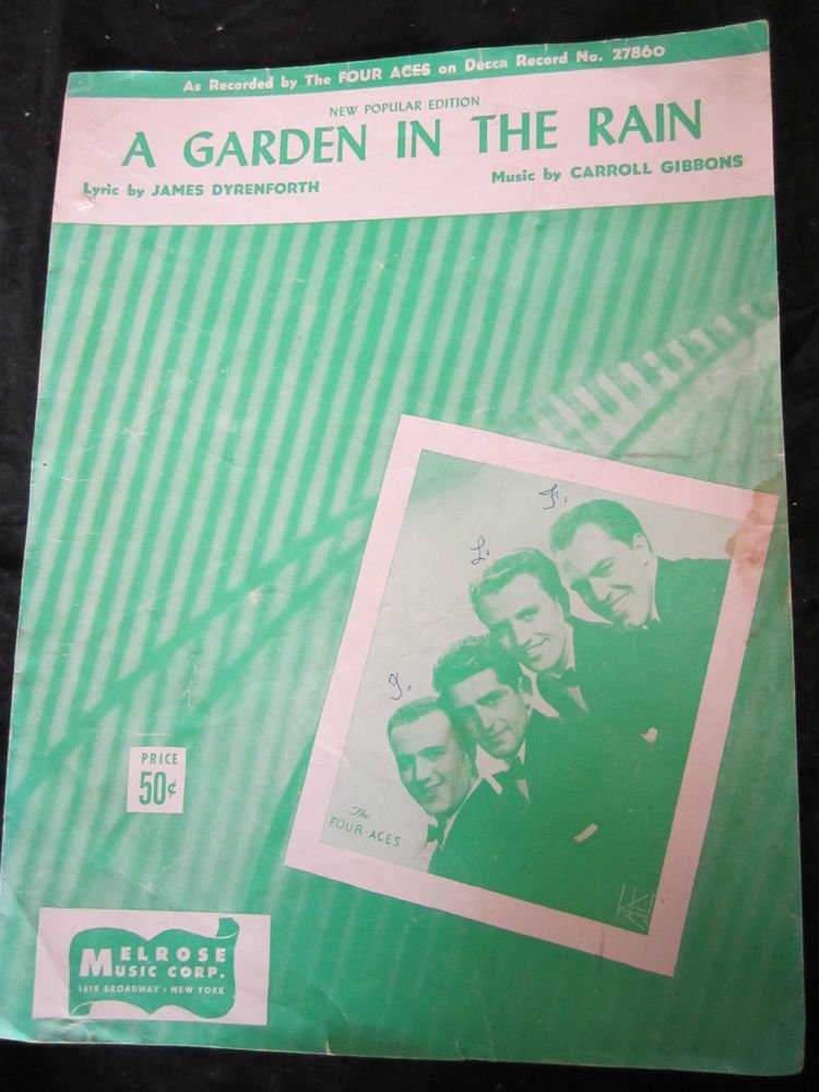 A Garden in the Rain sheet music recorded by The Four Aces~FREE US SHIPPING