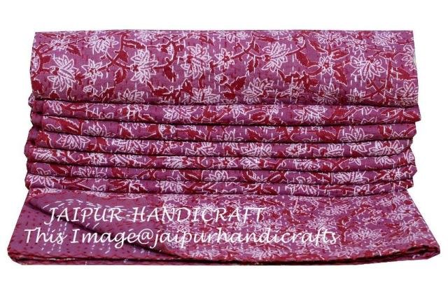 Indian Floral Kantha Quilt Cotton Twin Blanket Bedspread Gudari Decor Throw