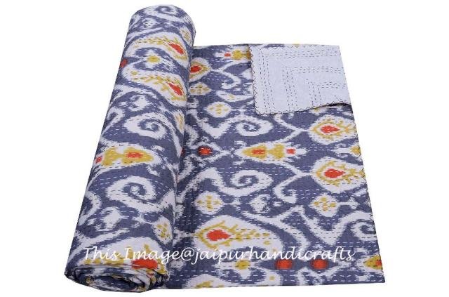 Indian Quilt Cotton Throw Floral Kantha Queen Gudari Blanket Bedspread Decor