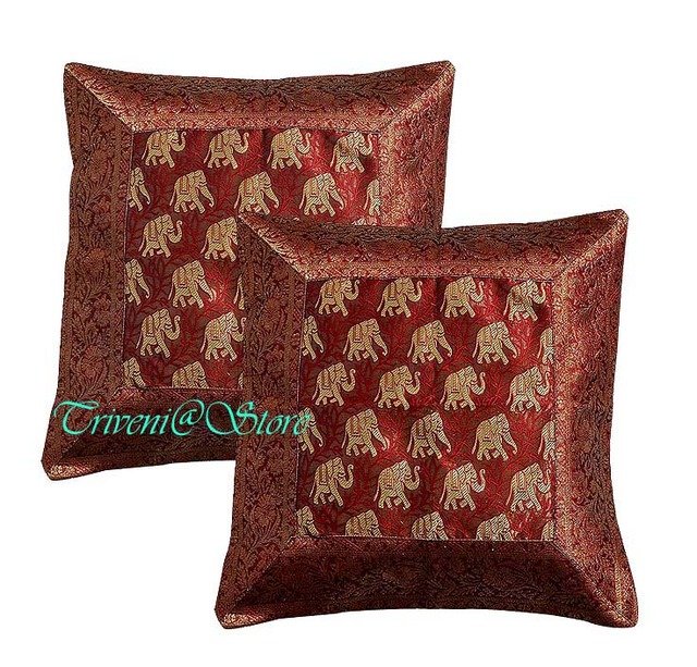 Indian Nice Elephant Silk Woven Hippe Zari Borcade Banarasi Cushion Pillow Cover