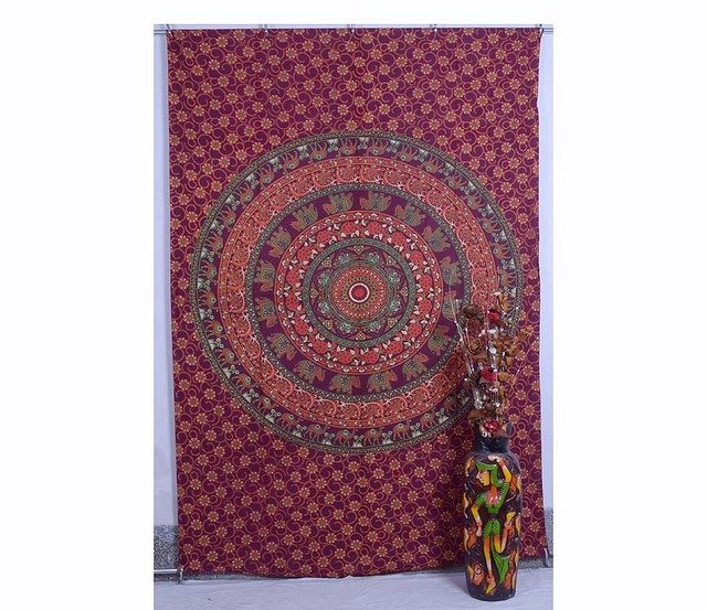 Indian Elephant&Camel Mandala Boho Bedspread Table cover Wall Hanging Tapestry