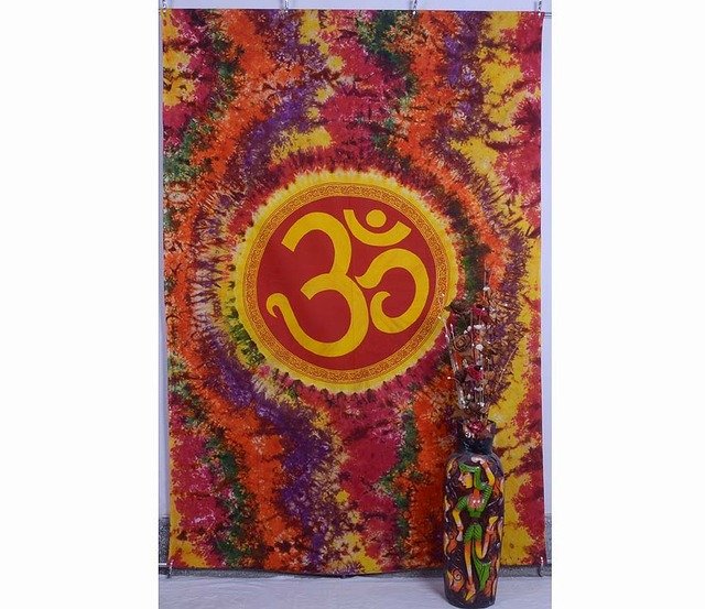 INDIAN "OM" WALL HANGING TYE&DYE TAPESTRY COVERLET BEDSPREAD HOME DECOR CURTAIN