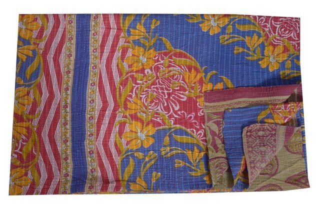 KANTHA QUILT REVERSIBLE VINTAGE BEDDING BEDSPREAD THROW BLANKET GUDARI HANDMADE