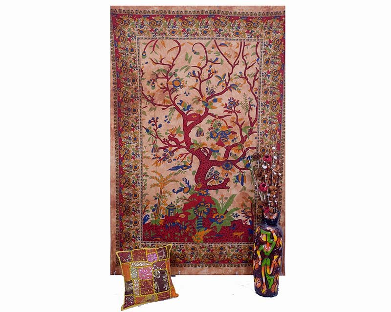 IndianTree of Life& Bird Bohemian Bedsheet Wall Hanging Tapestry Bedspread Decor