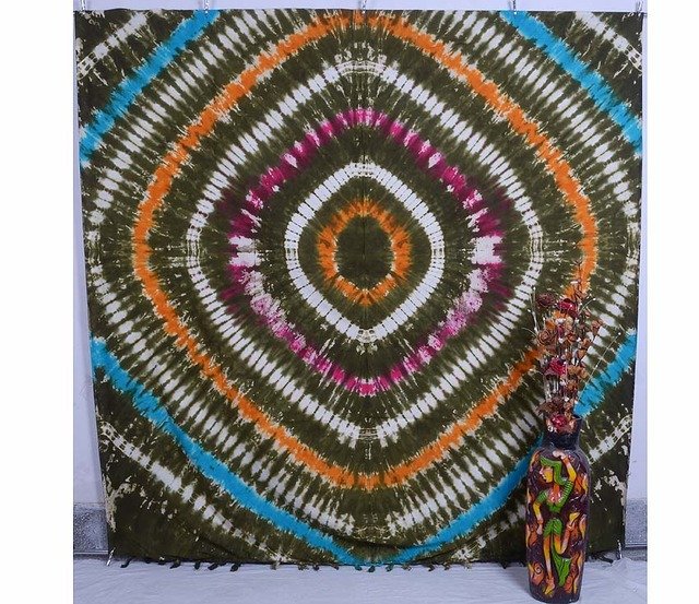 QUEEN TIE& DYE PEACE SIGN BLANKET BEDSPREAD DECOR INDIAN WALL HANGING TAPESTRY