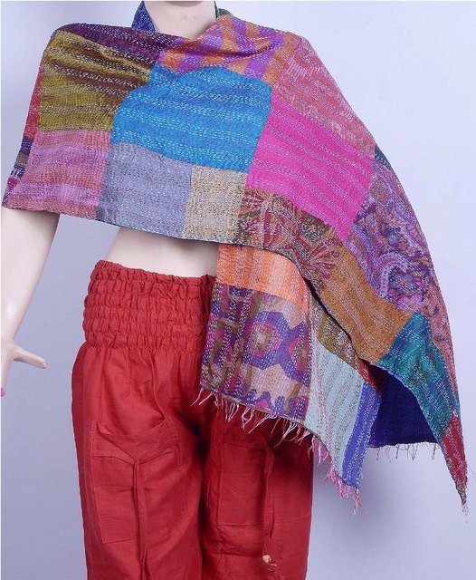 Beautiful Handmade Indian Handmade Shawl Sari Silk Shawl / Scarf / Wraps Kantha
