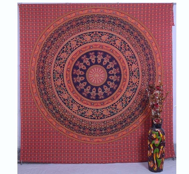 Indian Handmade Red Mandala Bedspread Bohemian Wall Hanging Tapestry Throw{90X78