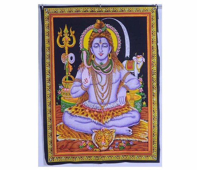 INDIAN CLASSIC HINDU GOD SHIVA PAINTED WALLHANGING TAPESTRY HOME DECOR YOGA MAT