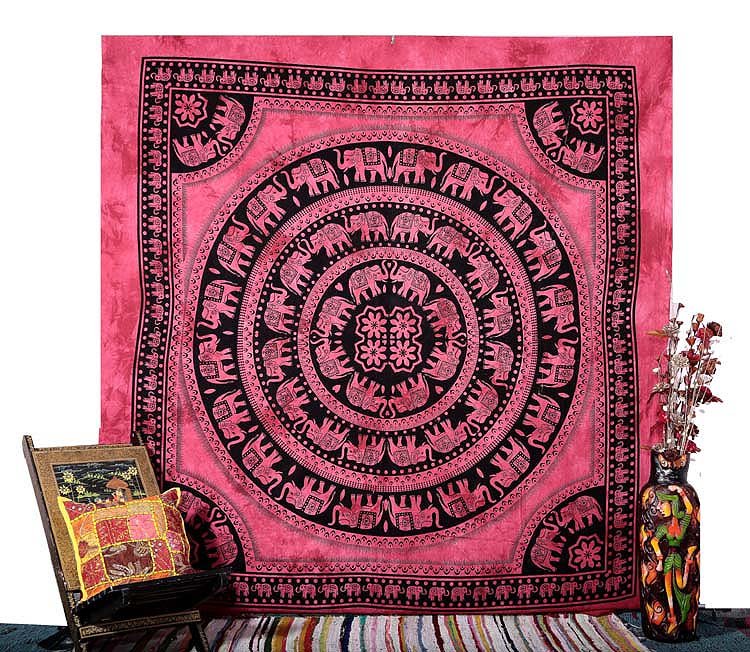 QUEEN PINK ELEPHANT COVERLET BEDSPREAD WALL HANGING TAPESTRY Blanket Home Decor