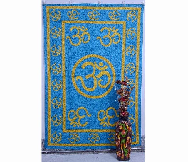 Indian Mandala Om Blue Wall Hanging Tapestries Maditation Hippie Bedspread Yoga