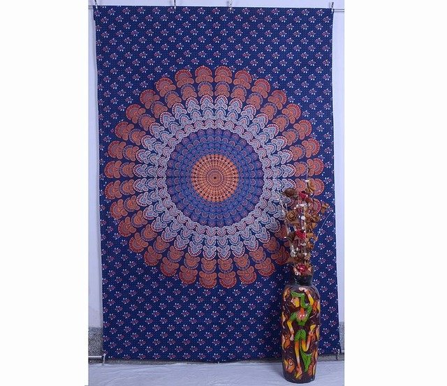 Indian Beautiful Peacock Mandala Hippe Hop Bedspread Twin Wall Hanging Tapestry