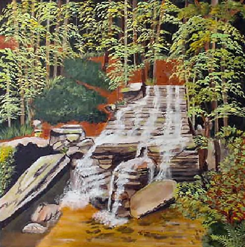 Forest Waterfall, 20x20, ready to hang