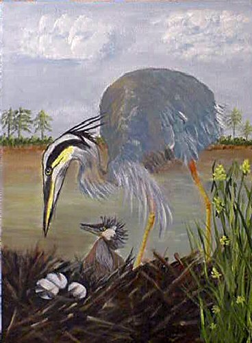 Blue Heron and baby, birds, ready to hang