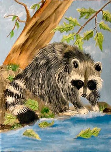 Raccoon, 9x12, ready to hang