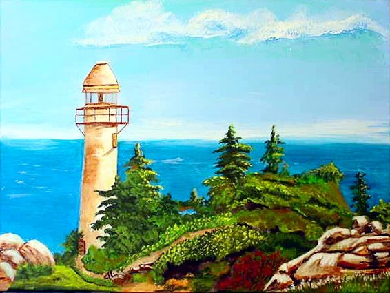 Summer Lighthouse, 12 x 16 ready to hang