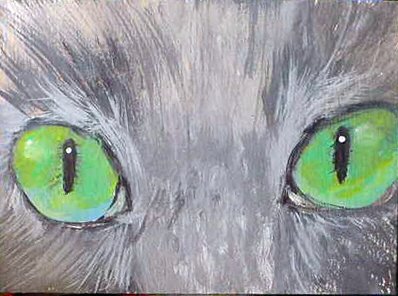 ACEO Green Cat Eyes