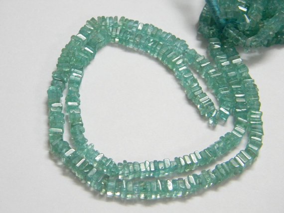 Aqua Apatite Square Heishi Cut Beads 16 inch strand 4 mm approx