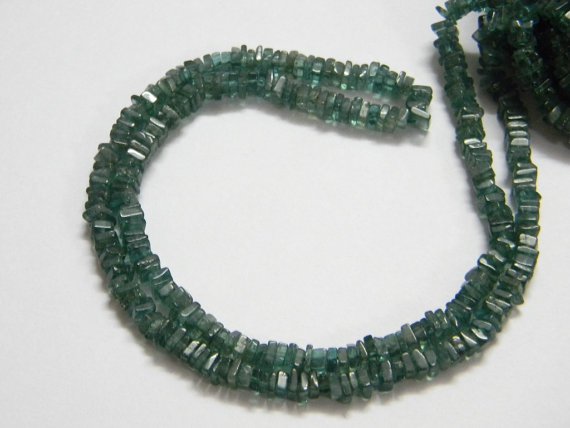 Green Apatite Square Heishi Cut Beads 16 inch strand 4 mm approx