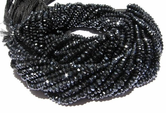Mystic Black Spinel Micro Faceted Roundell 14 inch strand 3 - 3.5 mm approx