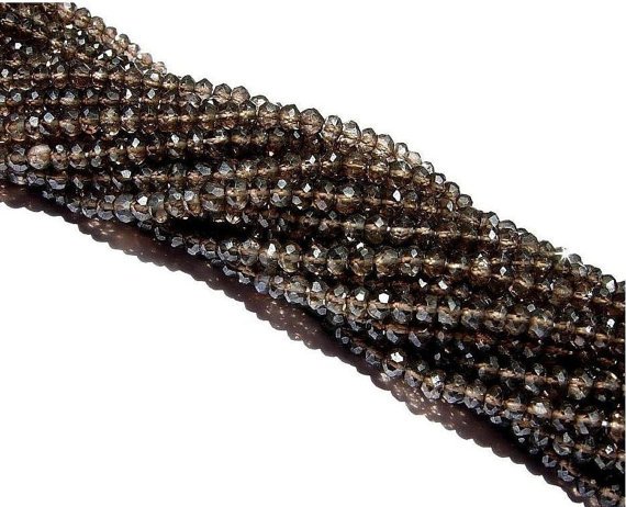 Smoky Quartz Micro Faceted Roundell 14 inch strand 3 - 3.5 mm approx