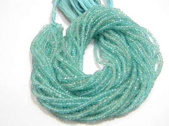 Aqua Apatite Micro Faceted Roundell 14 inch strand 3 - 3.5 mm approx
