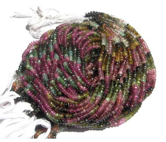 Multi Tourmaline Micro Faceted Roundell 14 inch strand 3 - 3.5 mm approx
