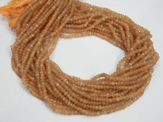 AAA Quality Peach Moonstone Micro Faceted Roundell 14 inch strand 3 - 3.5 mm approx