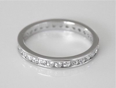 2.5MM STERLING SILVER CHANNEL SET ROUND CUT CZ ETERNITY RING SIZE S *IMPERFECT*