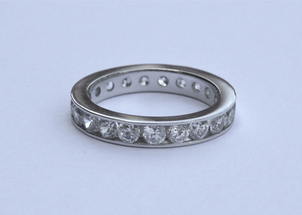STERLING SILVER 3.5MM WIDE CHANNEL SET ROUND CUT CZ ETERNITY RING SIZE M - N