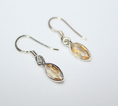 HANDCRAFTED STERLING SILVER 9MM X 4.5MM MARQUISE CITRINE SMALL DROP EARRINGS