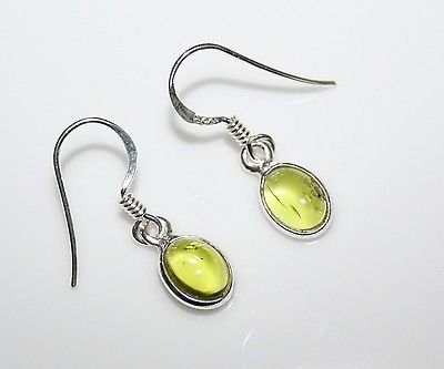 HANDCRAFTED STERLING SILVER 8MM X 6MM PERIDOT SMALL OVAL DROP EARRINGS
