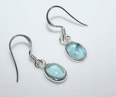 HANDCRAFTED STERLING SILVER 8MM X 6MM APATITE SMALL OVAL DROP EARRINGS