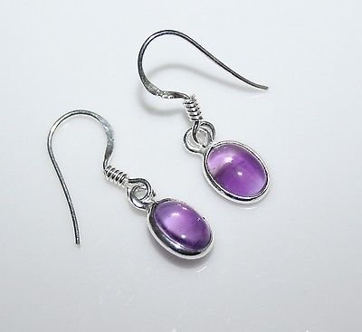 HANDCRAFTED STERLING SILVER 8MM X 6MM AMETHYST SMALL OVAL DROP EARRINGS