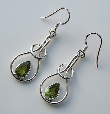 HANDCRAFTED STERLING SILVER ART NOUVEAU STYLE 3CT PERIDOT GEMSTONE EARRINGS