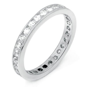 STERLING SILVER 2MM 0.3CT ROUND CUT CZ FULL ETERNITY RING SIZE S 1/2 *IMPERFECT*
