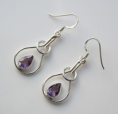 HANDCRAFTED STERLING SILVER ART NOUVEAU STYLE 3CT AMETHYST GEMSTONE EARRINGS