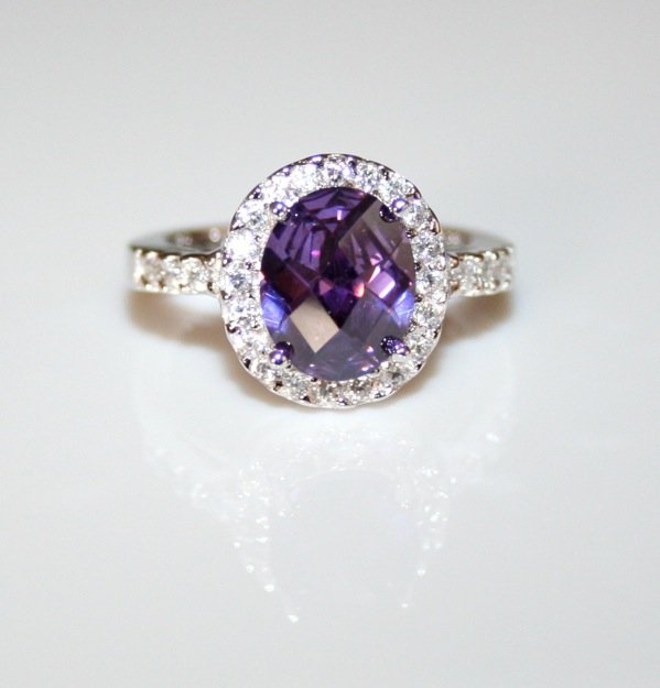 STERLING SILVER 10MM X 8MM 3CT OVAL AMETHYST CZ SOLITAIRE RING SIZE M US 6