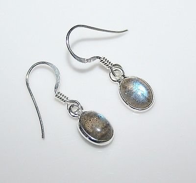 HANDCRAFTED STERLING SILVER 8MM X 6MM LABRADORITE SMALL OVAL DROP EARRINGS