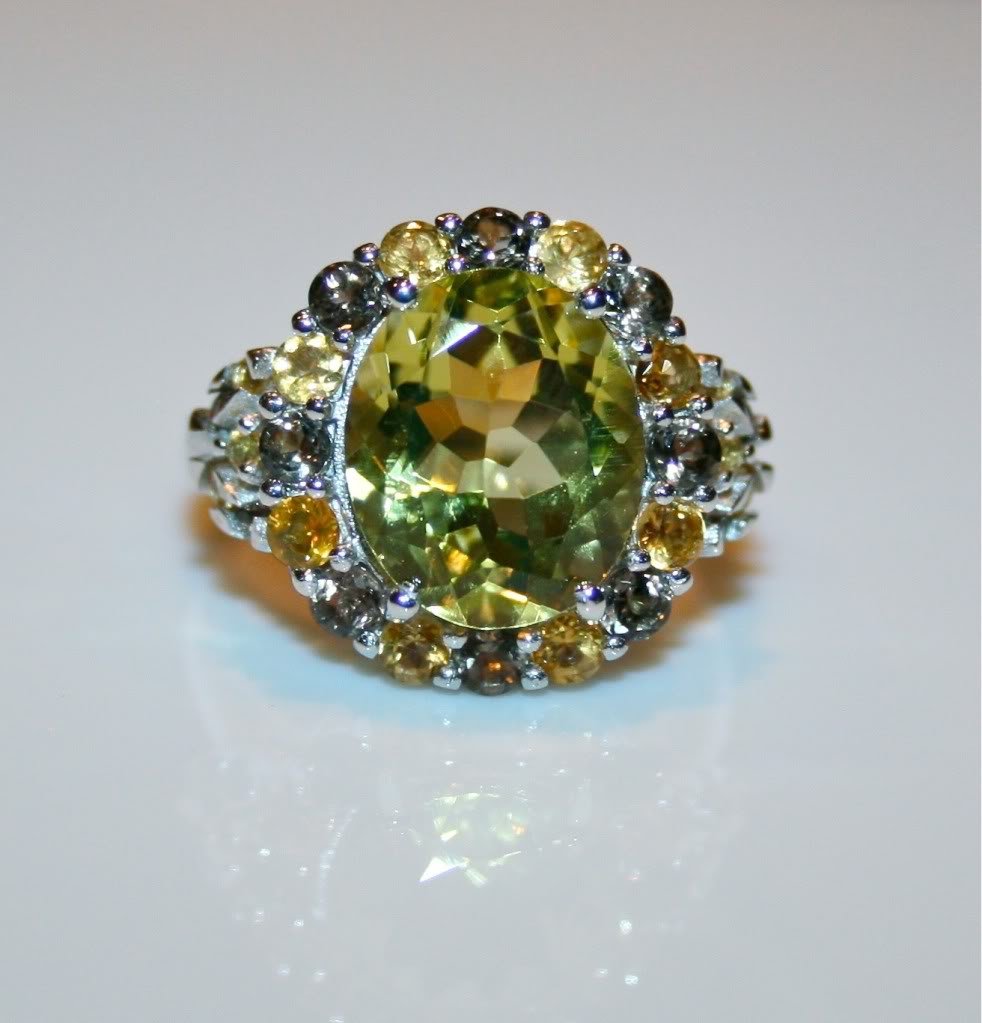 STERLING SILVER 12X10MM 5CT Â CITRINE, LEMON QUARTZ & SMOKY QUARTZ RING SIZE M