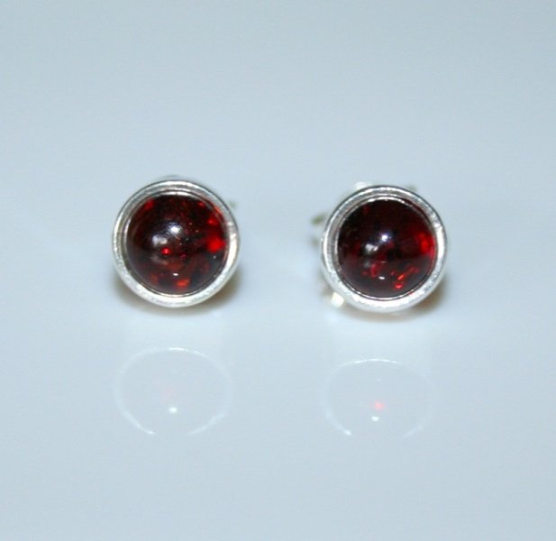 6MM 925 STERLING SILVER DARK BALTIC AMBER BEZEL SET EARRINGS