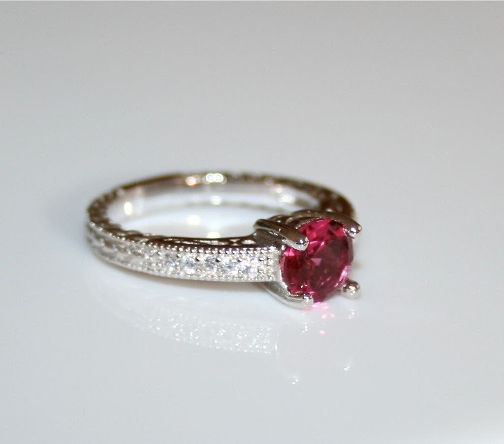STERLING SILVER 6MM 0.75CT RUBY CZ MICRO SET SOLITAIRE FILLIGREE RING